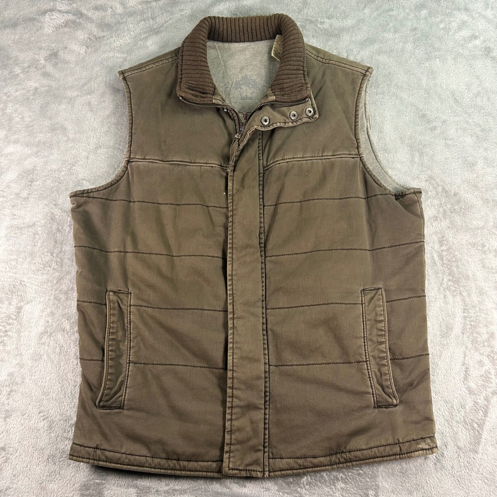 Tommy Bahama Mens Small Brown Quilted Puffer Vest Full Zip Ribbed Collar Cotton